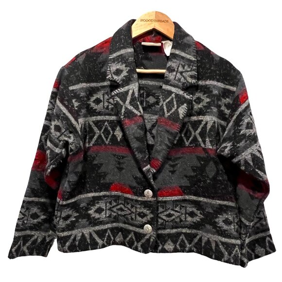 Coldwater Creek Jackets & Blazers - Coldwater Creek Lightweight Aztec Pattern Jacket, USA, Black Gray Red, S